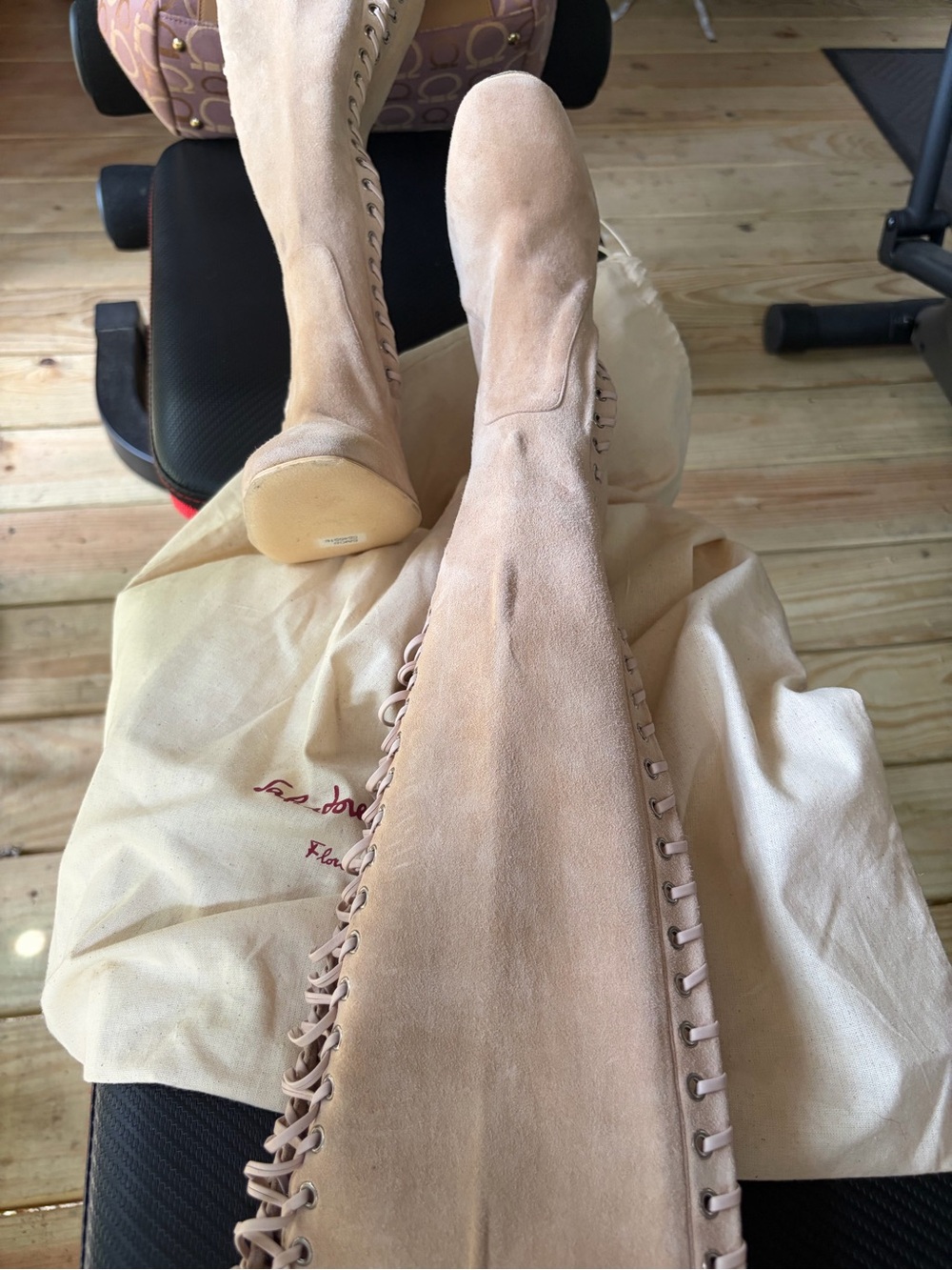 Salvatore Ferragamo  Lace-Up Over-the-Knee High Heel Boots - Nude - Picture 5 of 15